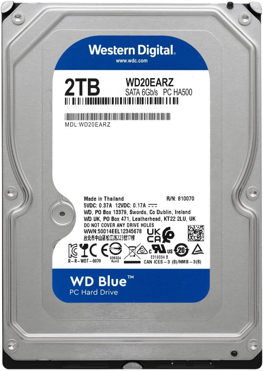 Western Digital 2TB WD Blue PC Internal Hard Drive HDD - 5400 RPM, SATA 6 Gb/s, 64 MB Cache, 3.5 - WD20EARZ (Renewed)