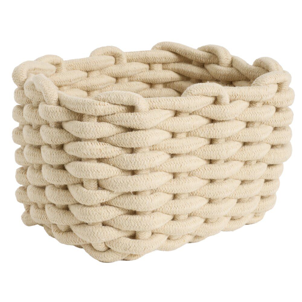 Panière salle de bain tissu tressé 20x15xH13cm (2 modèles beige ou rose)