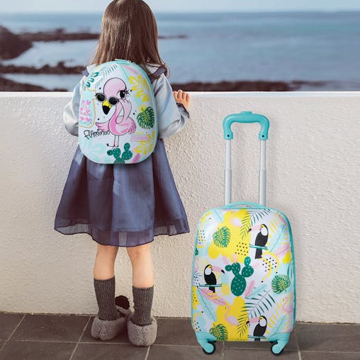 NNECW 2 Pieces Carry On Luggage Set with Flamingo Pattern for Kids