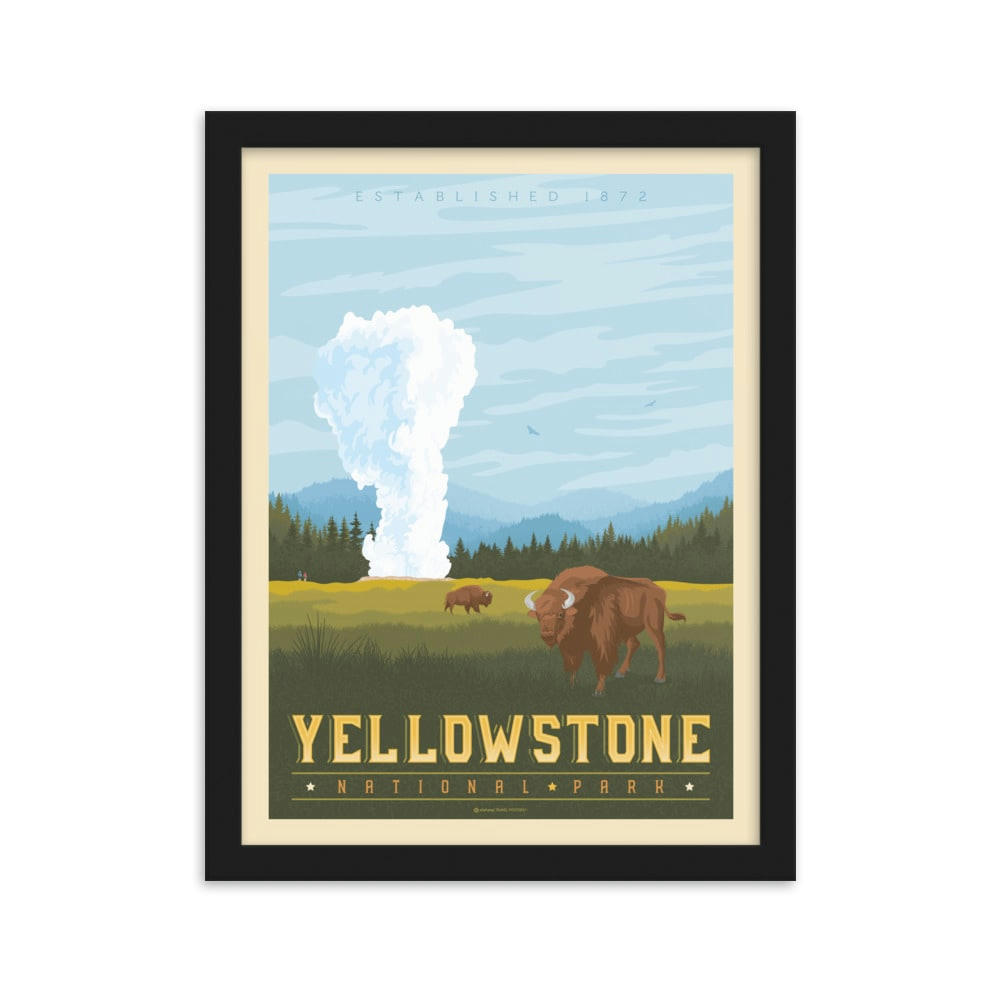 - Affiche Yellowstone National Park + Cadre Bois noir 21x29,7 cm