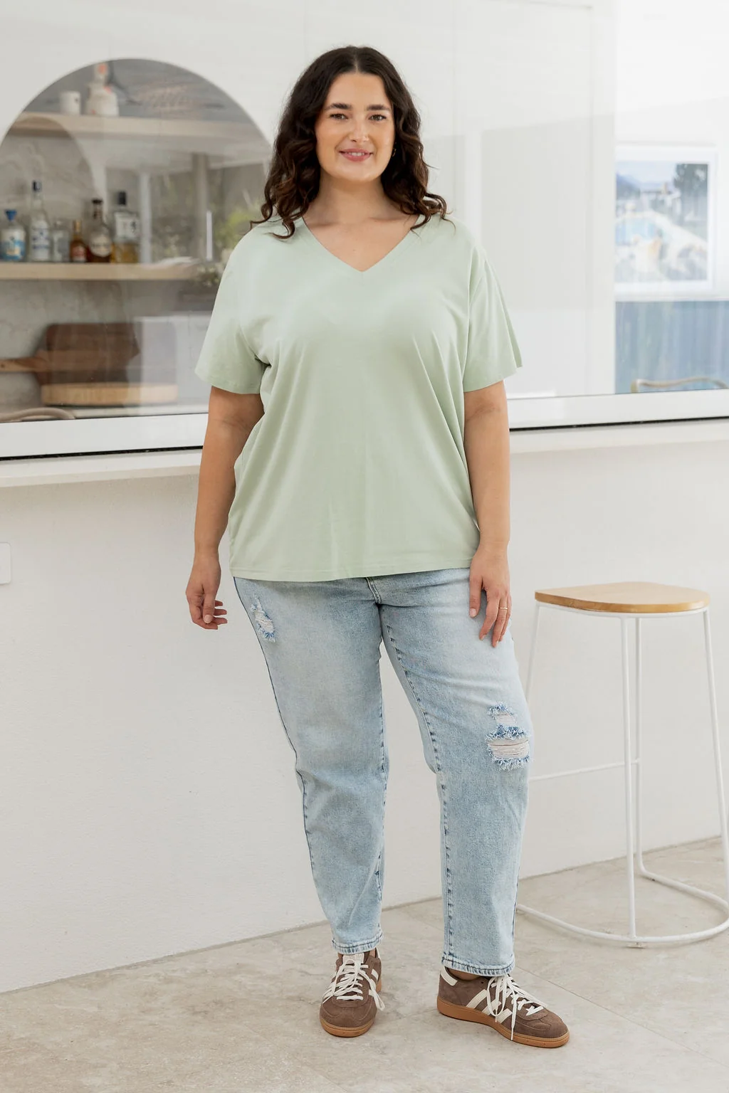 Relaxed V-Neck Tee in Sage