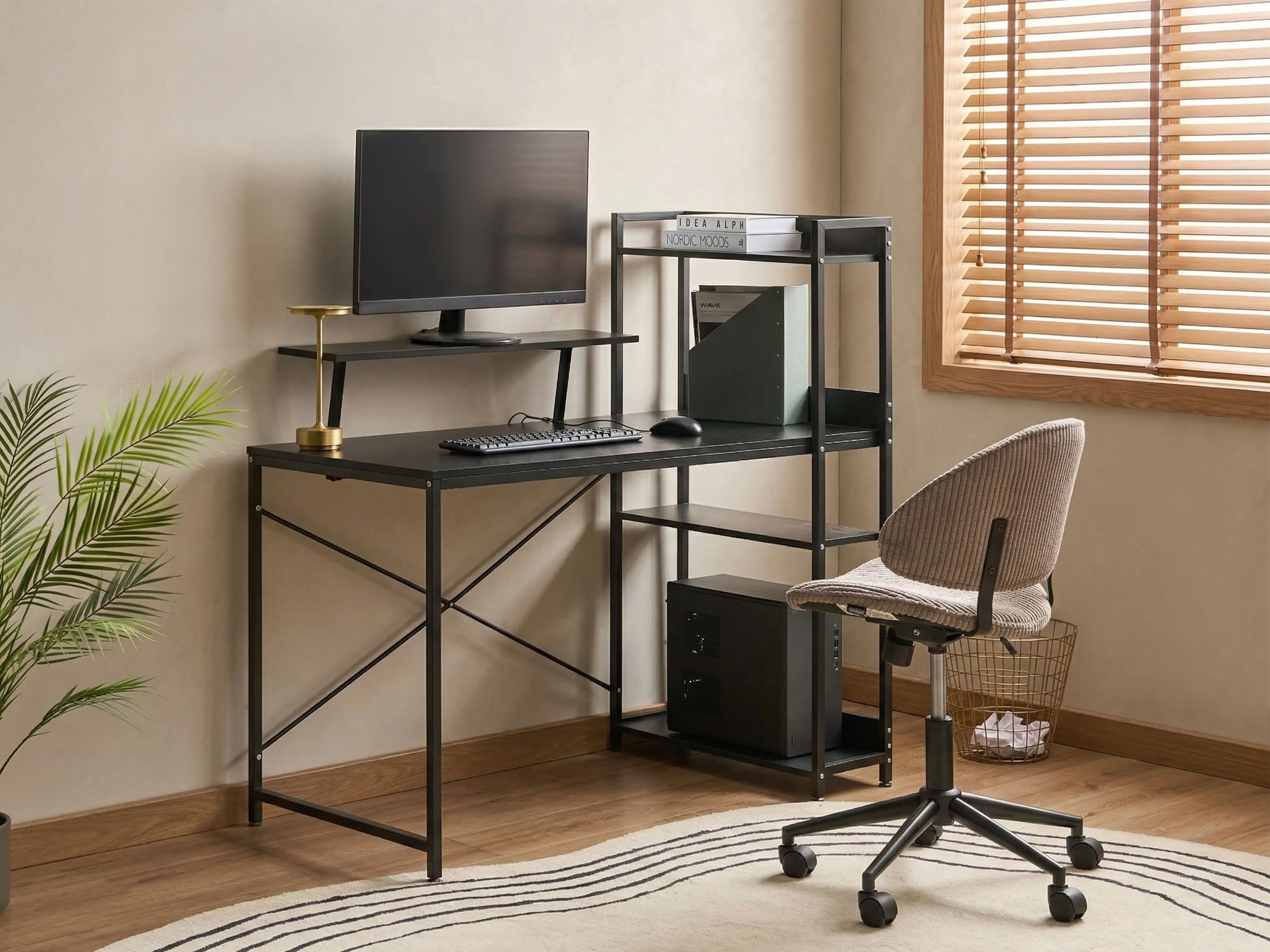Home Office Desk BILOXY Black 120 cm 64 cm with Shelves