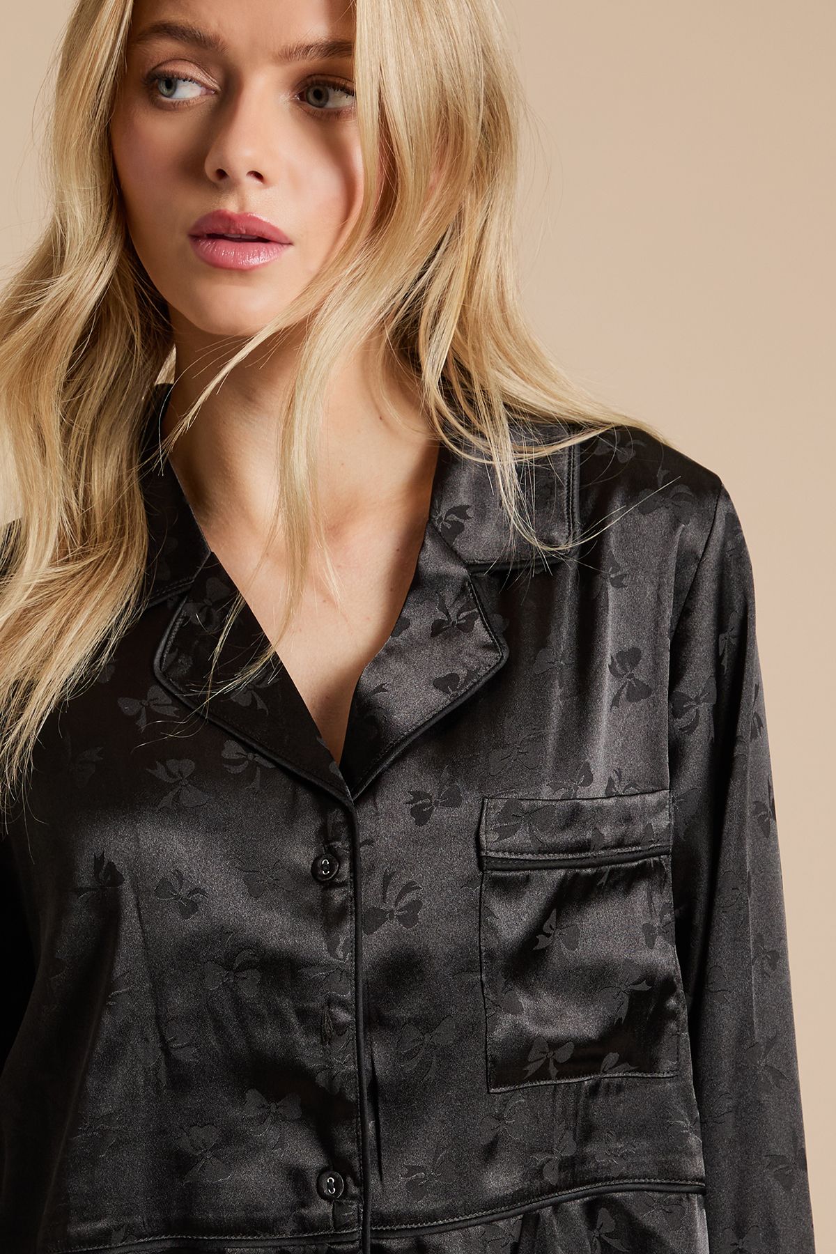 Oasis Jacquard Bow Detail Satin Pyjama Short Set