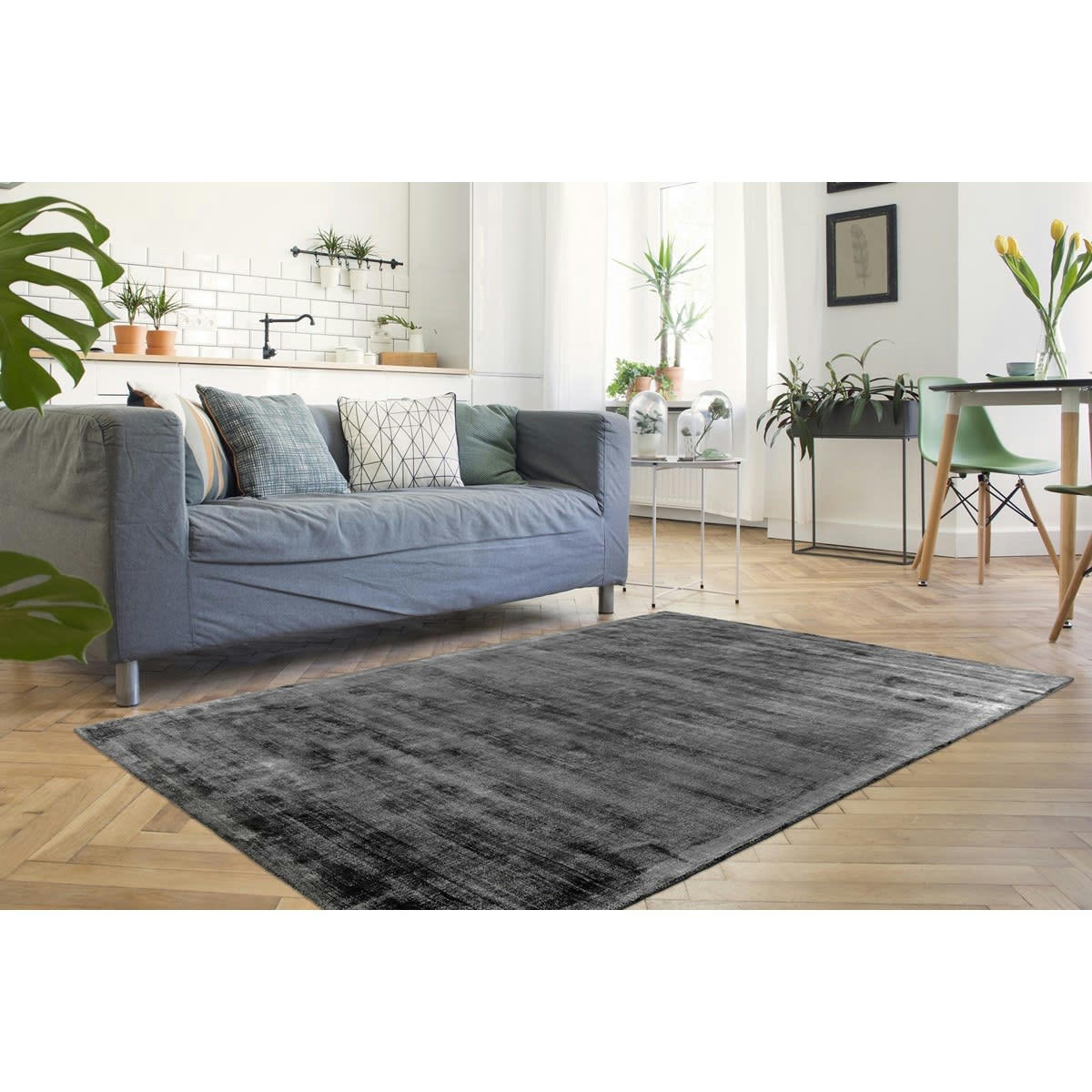 UPTOWN - Tapis moderne en Soie Gris anthracite 120x170 cm