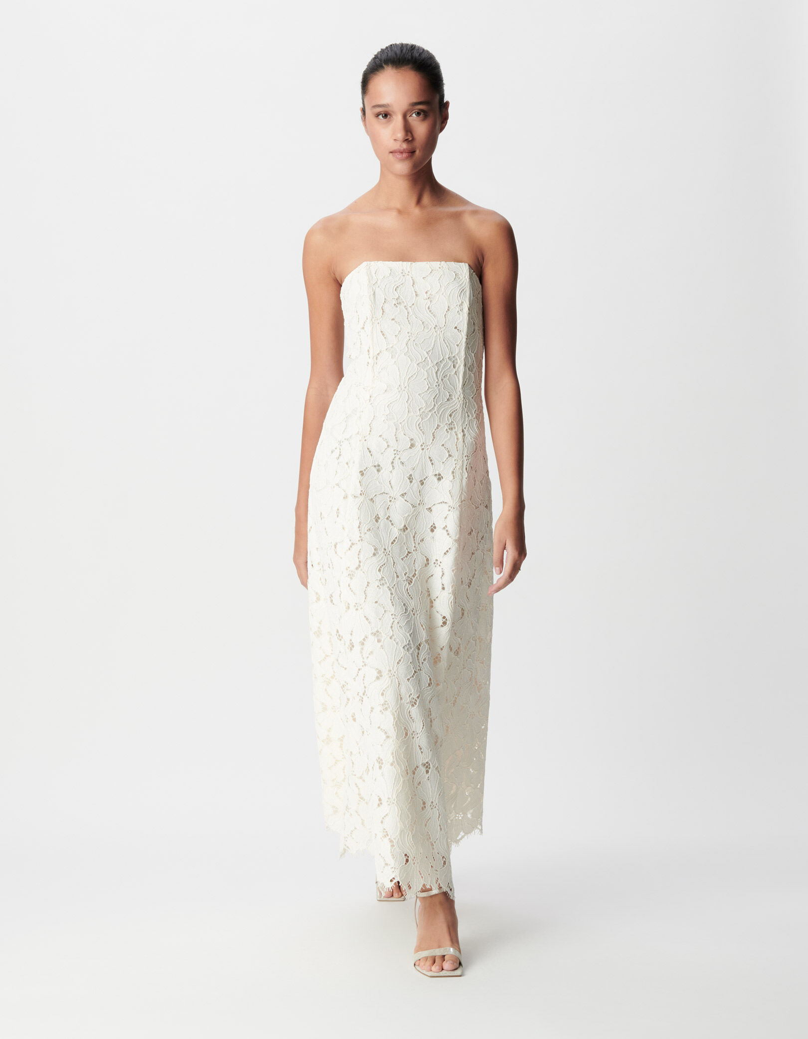 Robe bustier longue blanche dentelle Femme