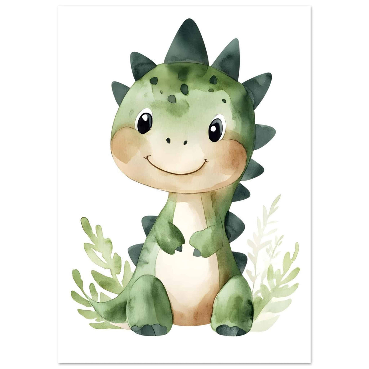 Artfulprints Poster Baby dino  - A4 21x29.7 cm - Groen