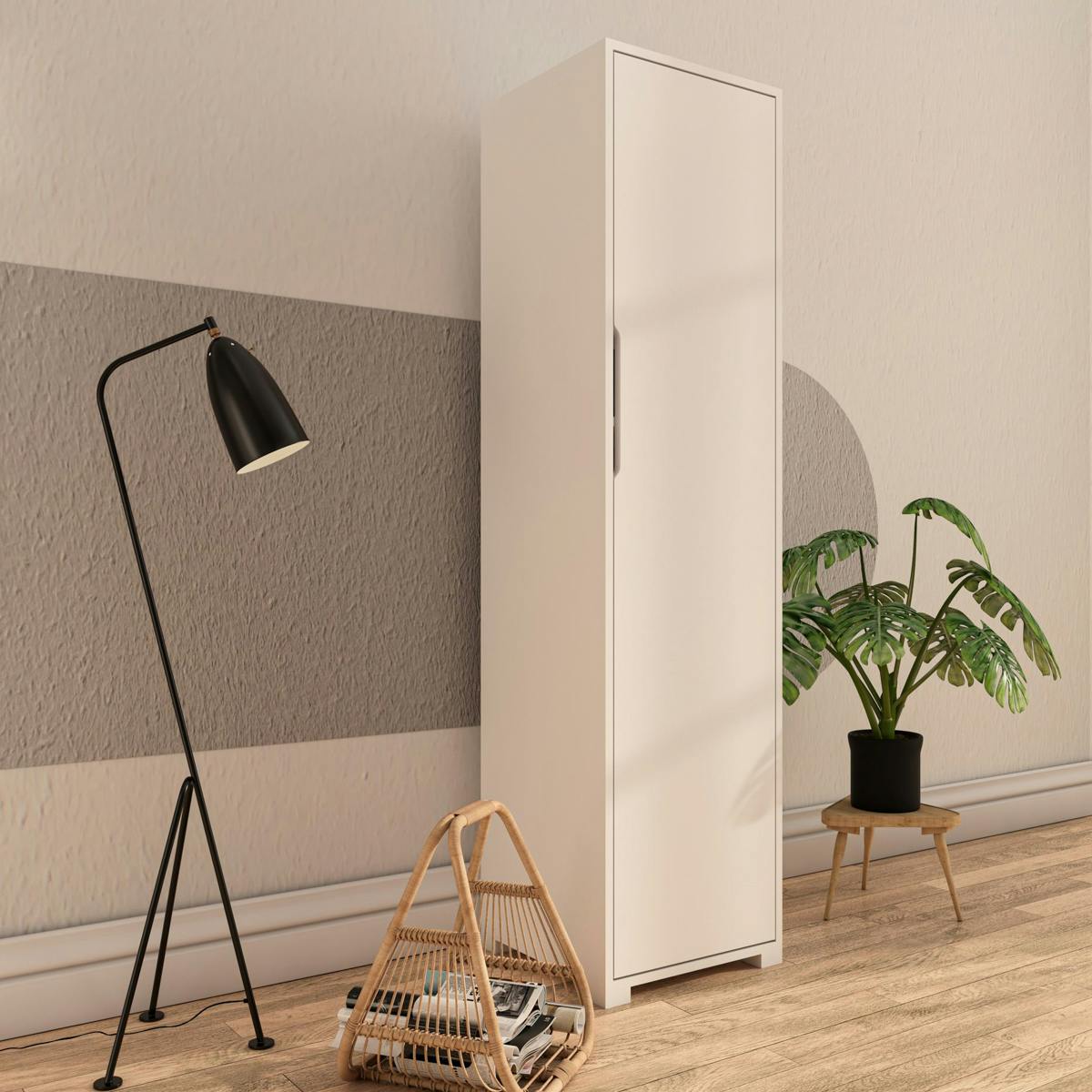 Colonne de rangement blanche moderne, 5 étagères BYRON