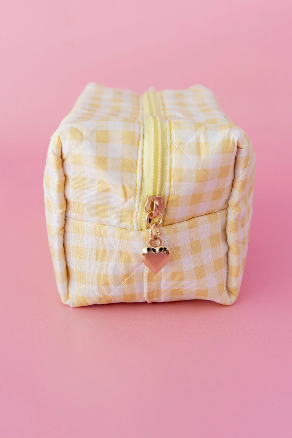 Gingham Cosmetics Bag in Yellow/White