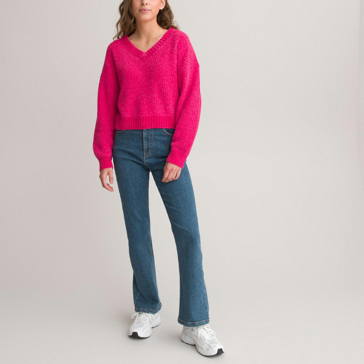 Pull col V en maille chenille