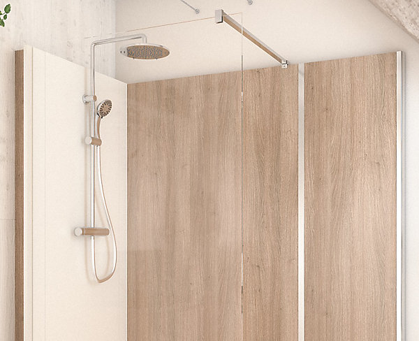 Cabine de douche à l’italienne l.80 x L.170 x H.218 cm – effet bois, receveur de plain-pied, Elmer Serenity