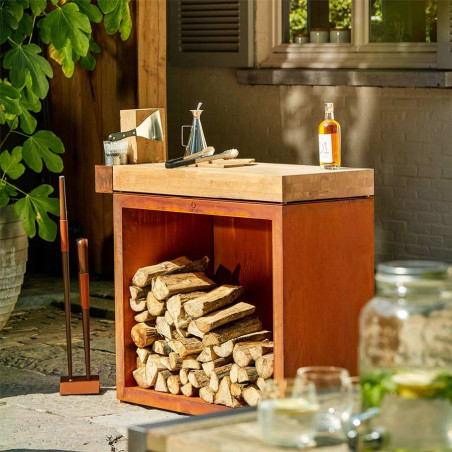 Billot Corten et bois de teck 90 cm - Ofyr