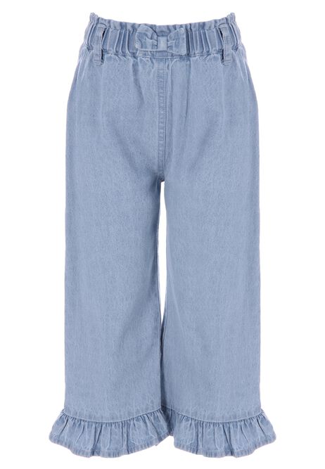 Younger Girls Blue Chambray Frill Hem Trousers