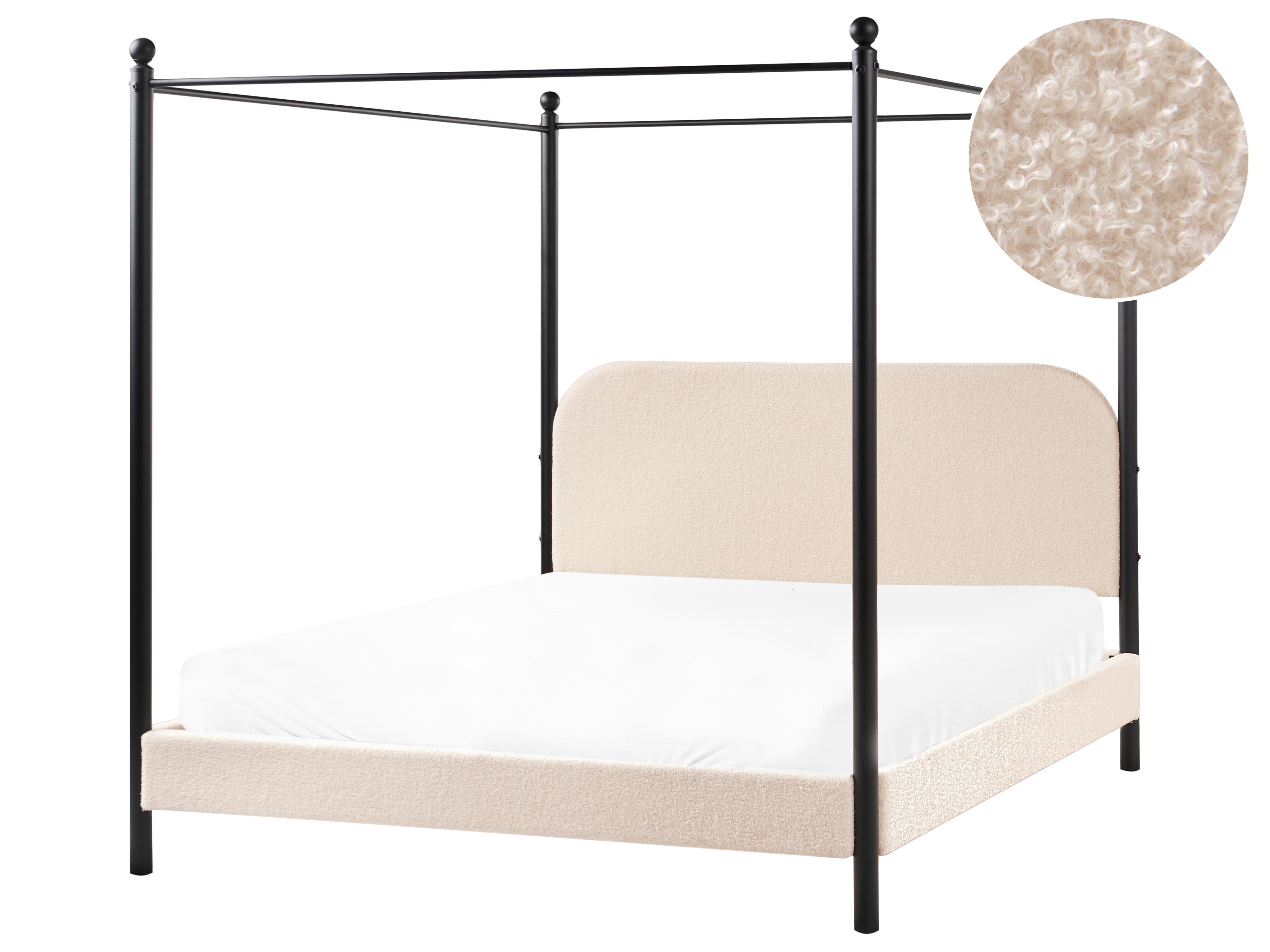 Four Poster Bed Boucle DANNEMOIS 160 x 200 cm (EU King Size) Beige