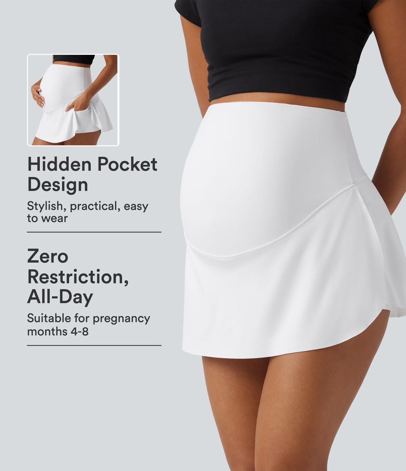 Jupe de tennis mini de grossesse 2-en-1 taille très haute en SoftlyZero™ Airy à effet frais InstantCool avec poches, protection solaire UPF50
