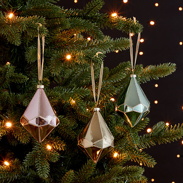 Assortiment 3 boules de Noël forme diamant couleur pastel