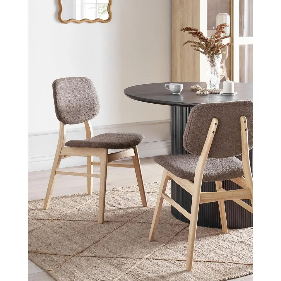 ELAINE - Eetkamerstoel set van 2 - Taupe - Licht hout/Boucl&eacute;