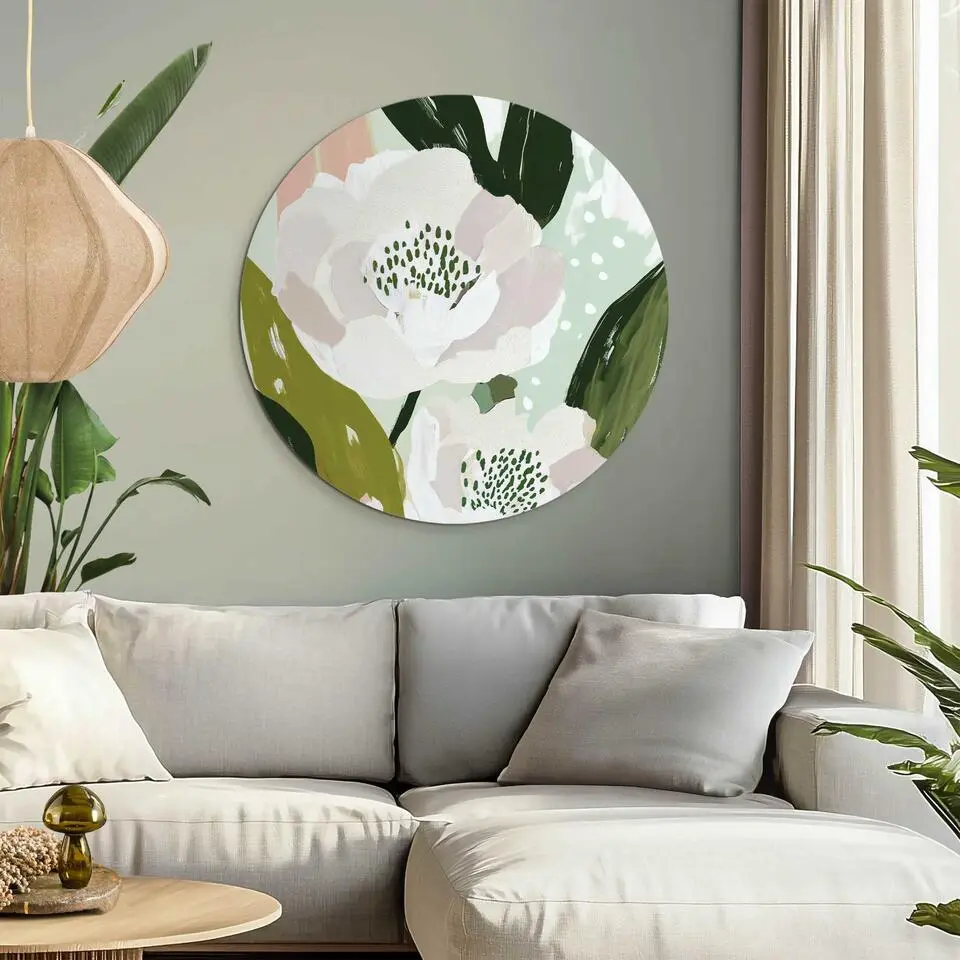 Glasschilderij Bloemen - &Oslash; 70 - Wit