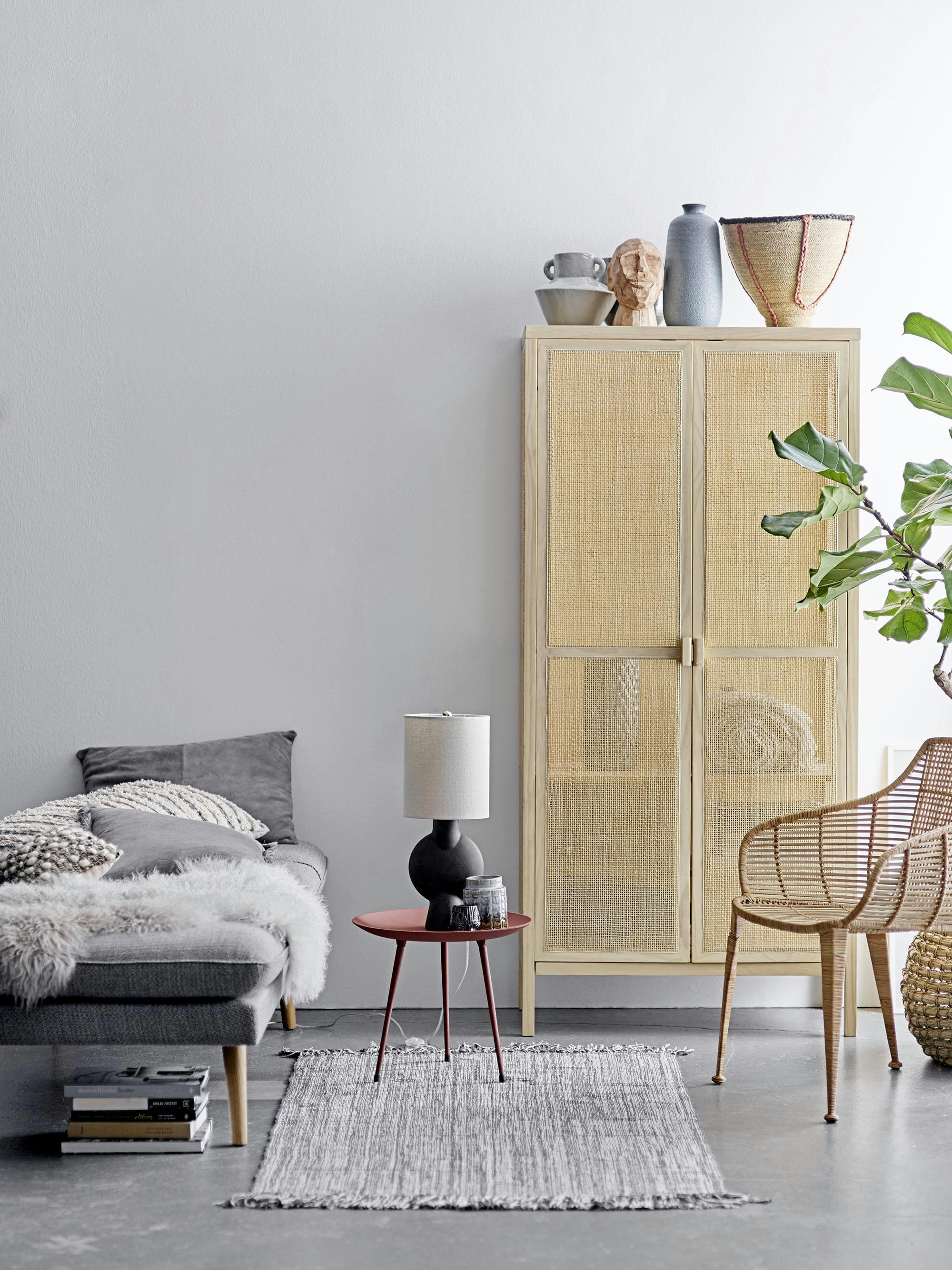 MARIANA - Armoire en bois et cannage bois clair