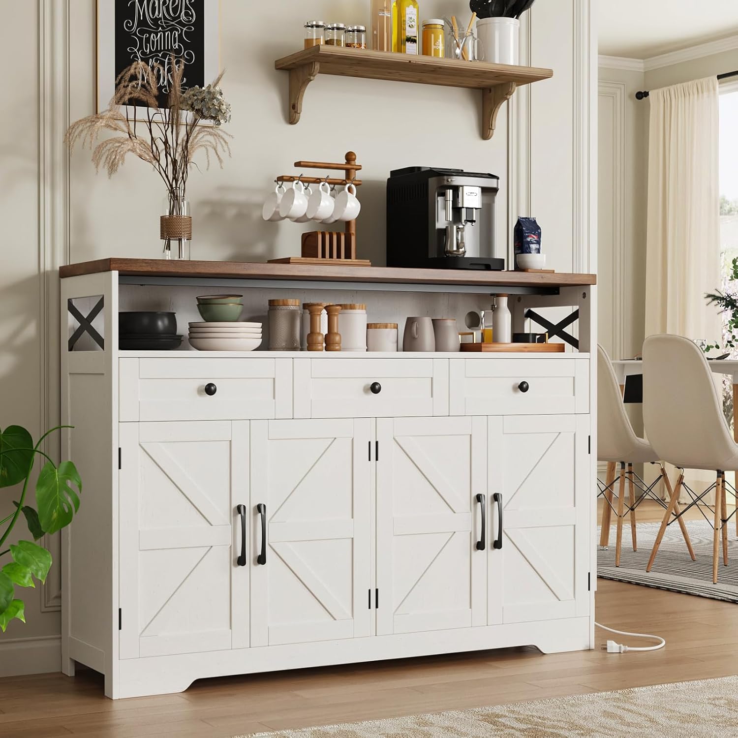 51 Farmhouse Buffet Sideboard Cabinet with Storage, White Kitchen Storage Pantry Cabinet with Drawers, Wood Cupboard Hutch, Coffee Bar Station Table for Kitchen, Living Room, Dining Room