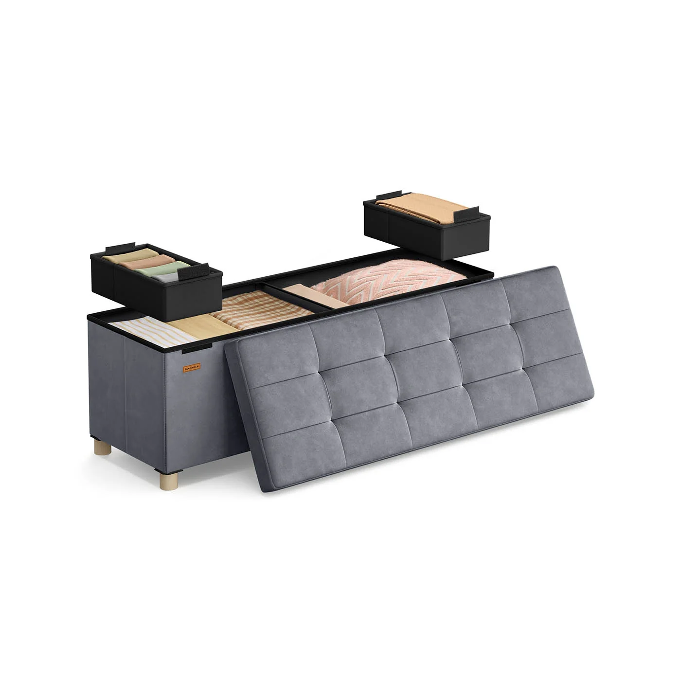 Banc de rangement en velours