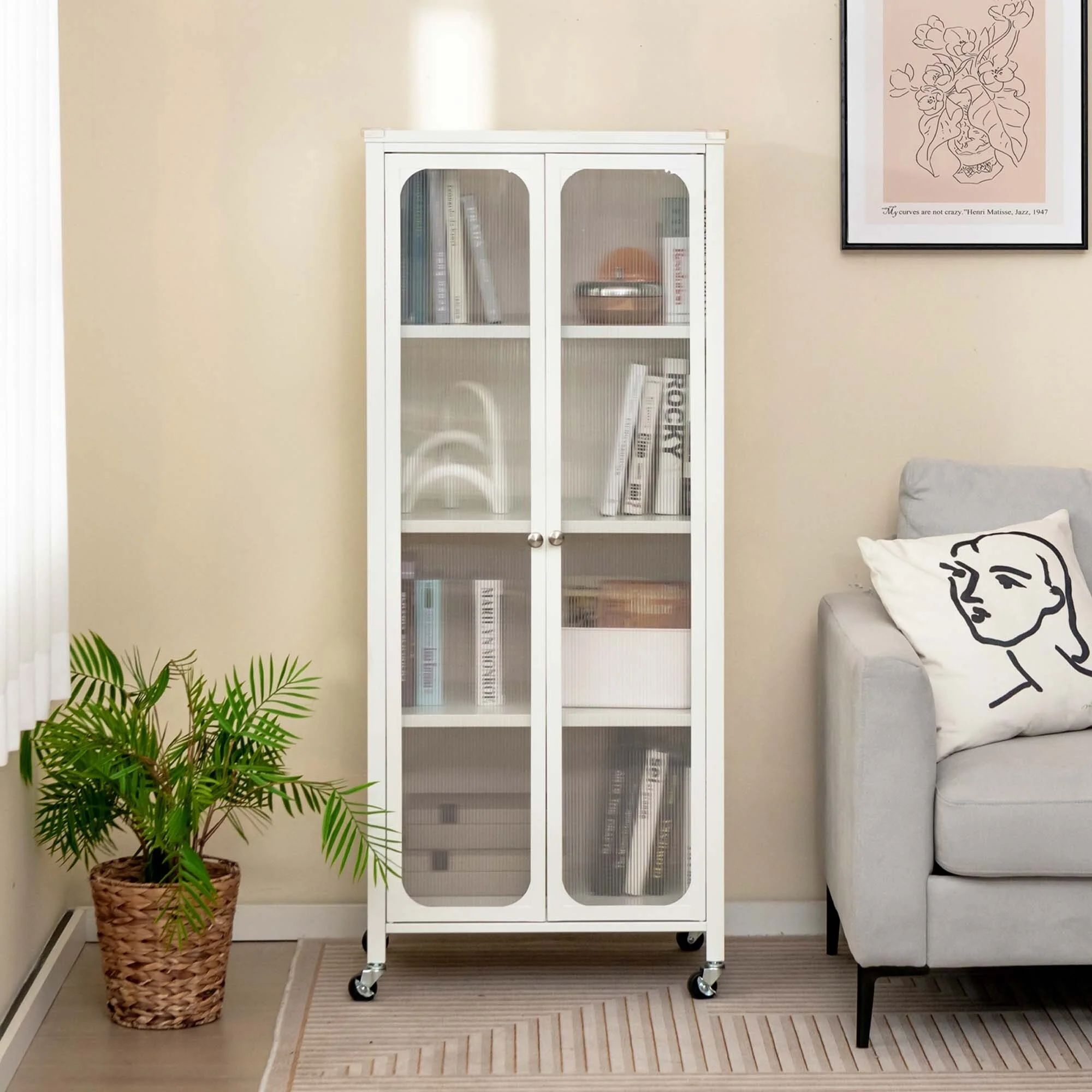 Costway Storage Cabinet with Wheels & 2 Translucent Doors Adjustable - See Details