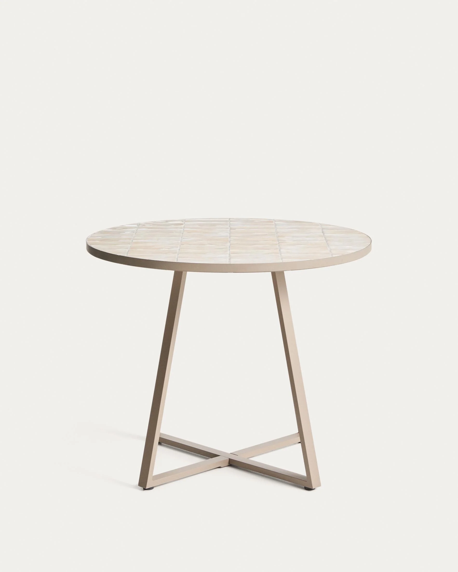 Tella round table in galvanised steel with beige tiles Ø90cm