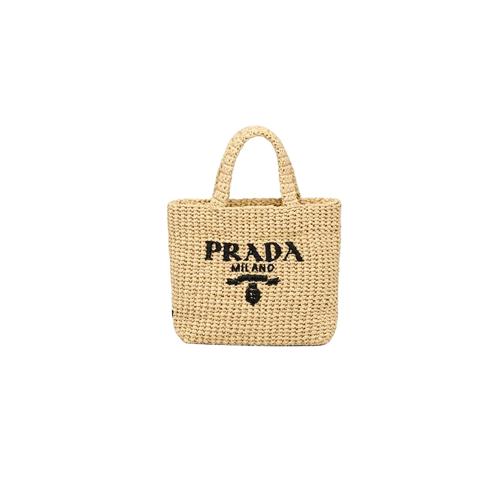 Prada natural yarn raffia effect crocheted handbag（10A Mirror Version）