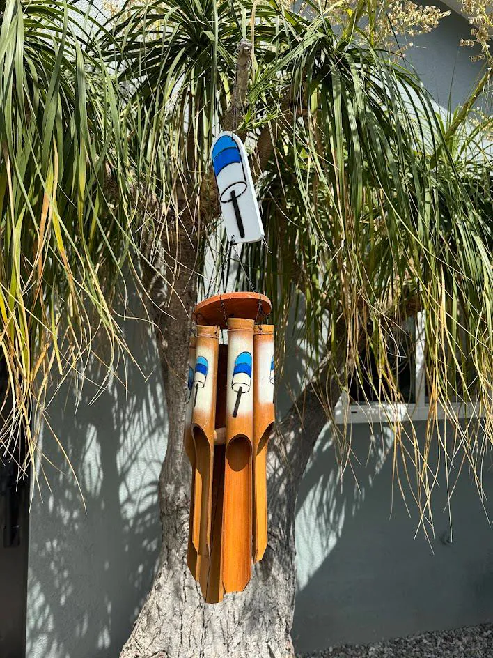 Hawaii Hand Made Carved Wooden Bamboo Wind Chime Buoy Top Home Garden Decor