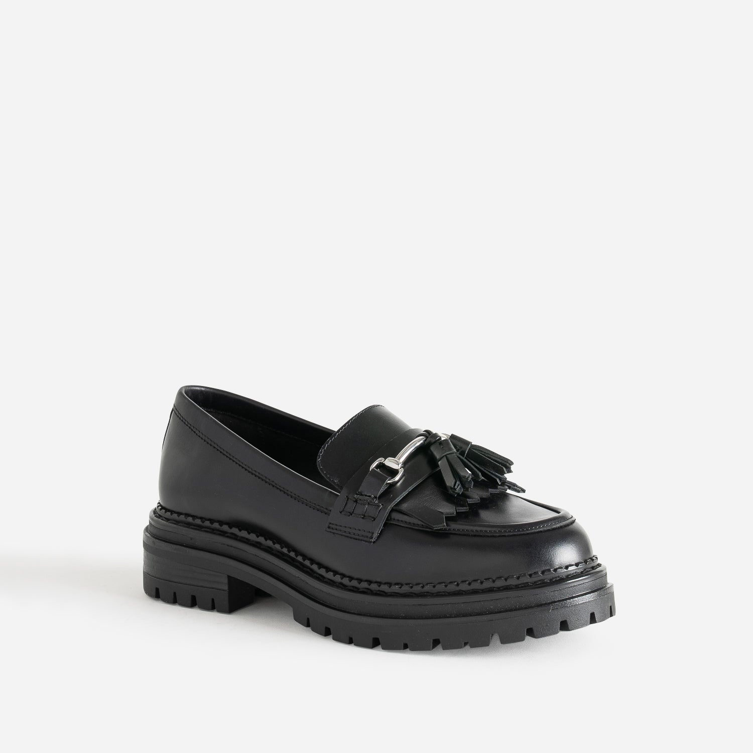 Mocassin TEXTO noir cuir à frange et pampilles