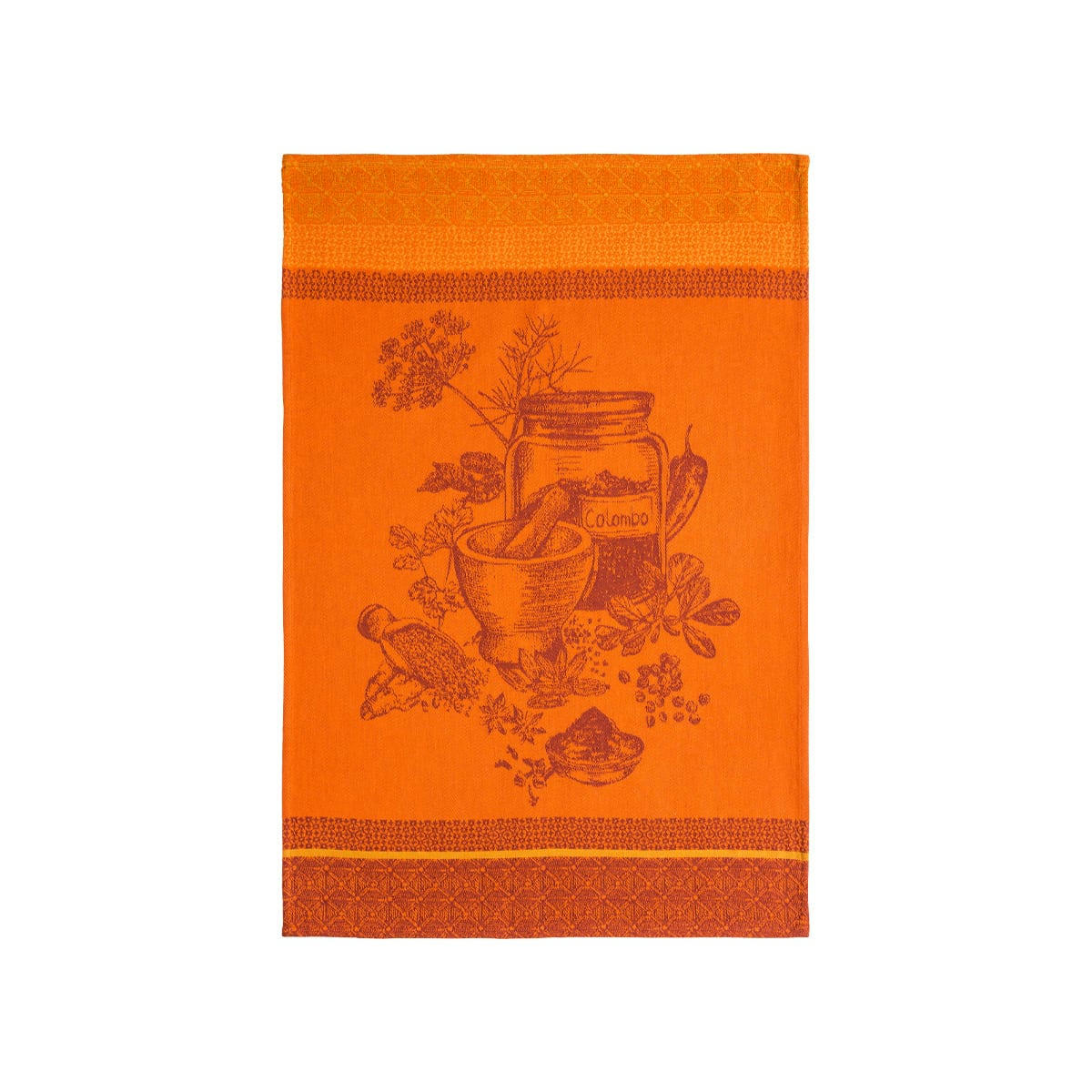 EPICES COLOMBO - Torchon imprimé en jacquard de coton orange 50x75