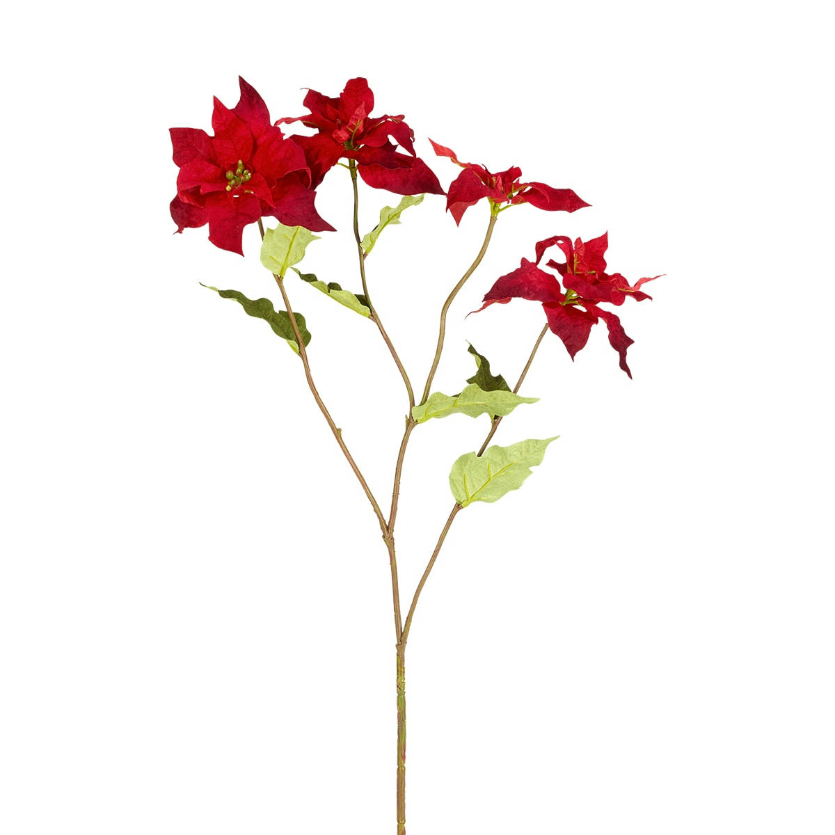 NOËL - Tige de poinsettia en velours H75