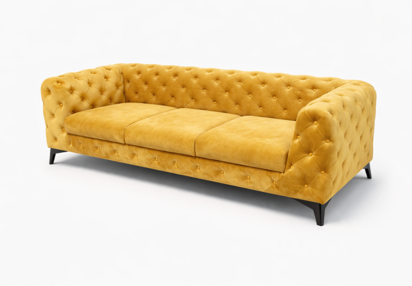Pikowana sofa Chesterfield Moet 3 osobowa w stylu glamour