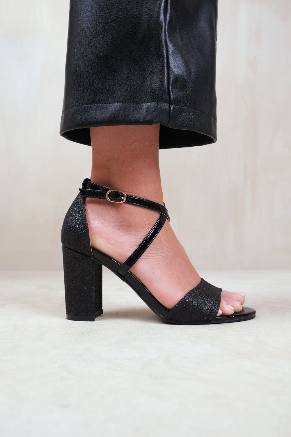 Where's That From Ruth' Wide Fit High Block Heel Sandals With Cross Over Ankle Strap