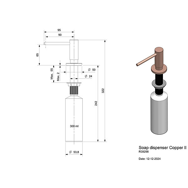 Mitigeur Reginox Distributeur de savon Copper II R39298 - Copper coloris Copper