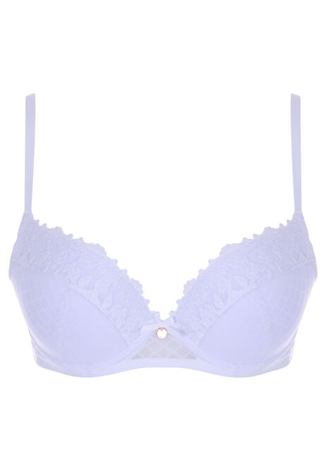 Womens White Check Naomi Padded Push Up Bra (B-DD)