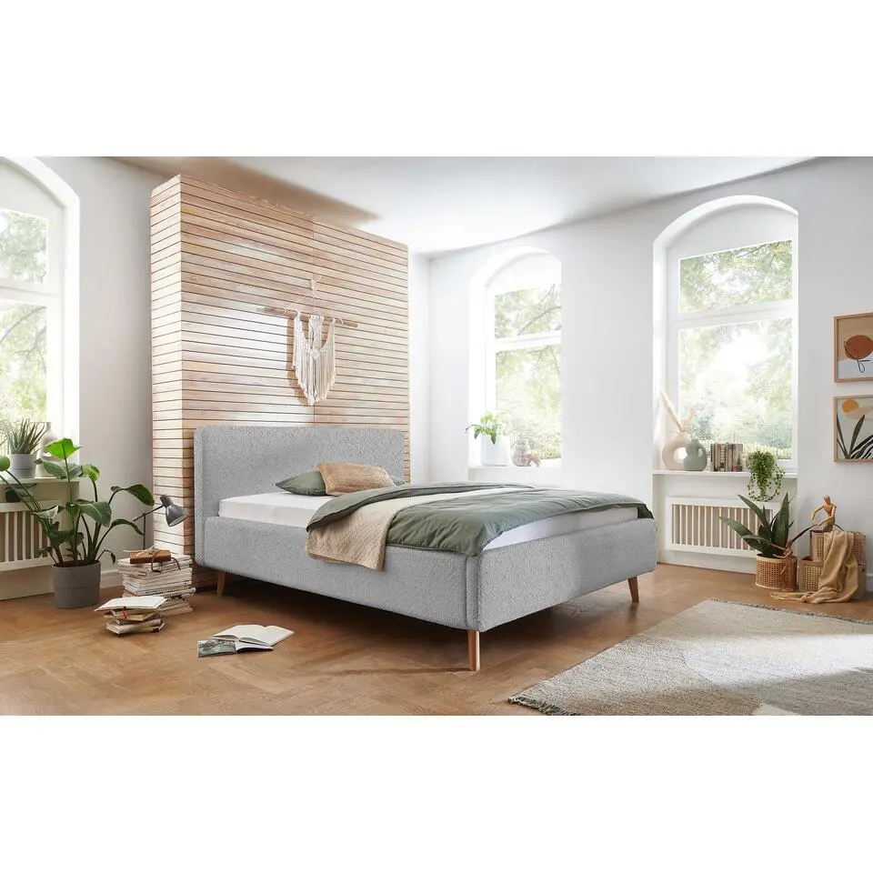 Tweepersoonsbed Dalila 160x200cm teddystof - grijs