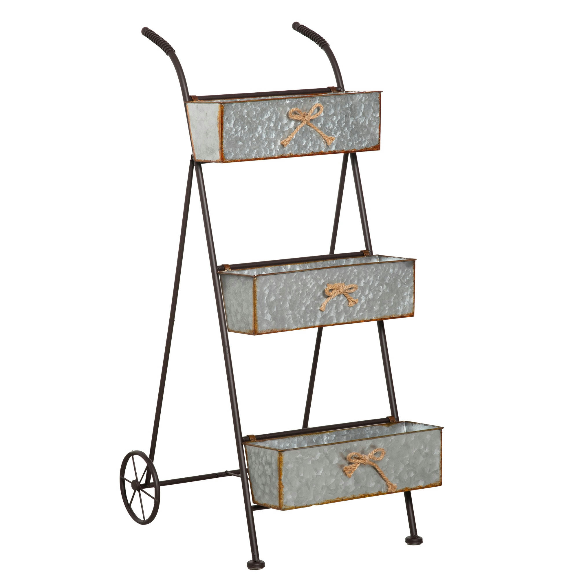 - Jardinière chariot sur pied 3 niveaux pliable style rural chic
