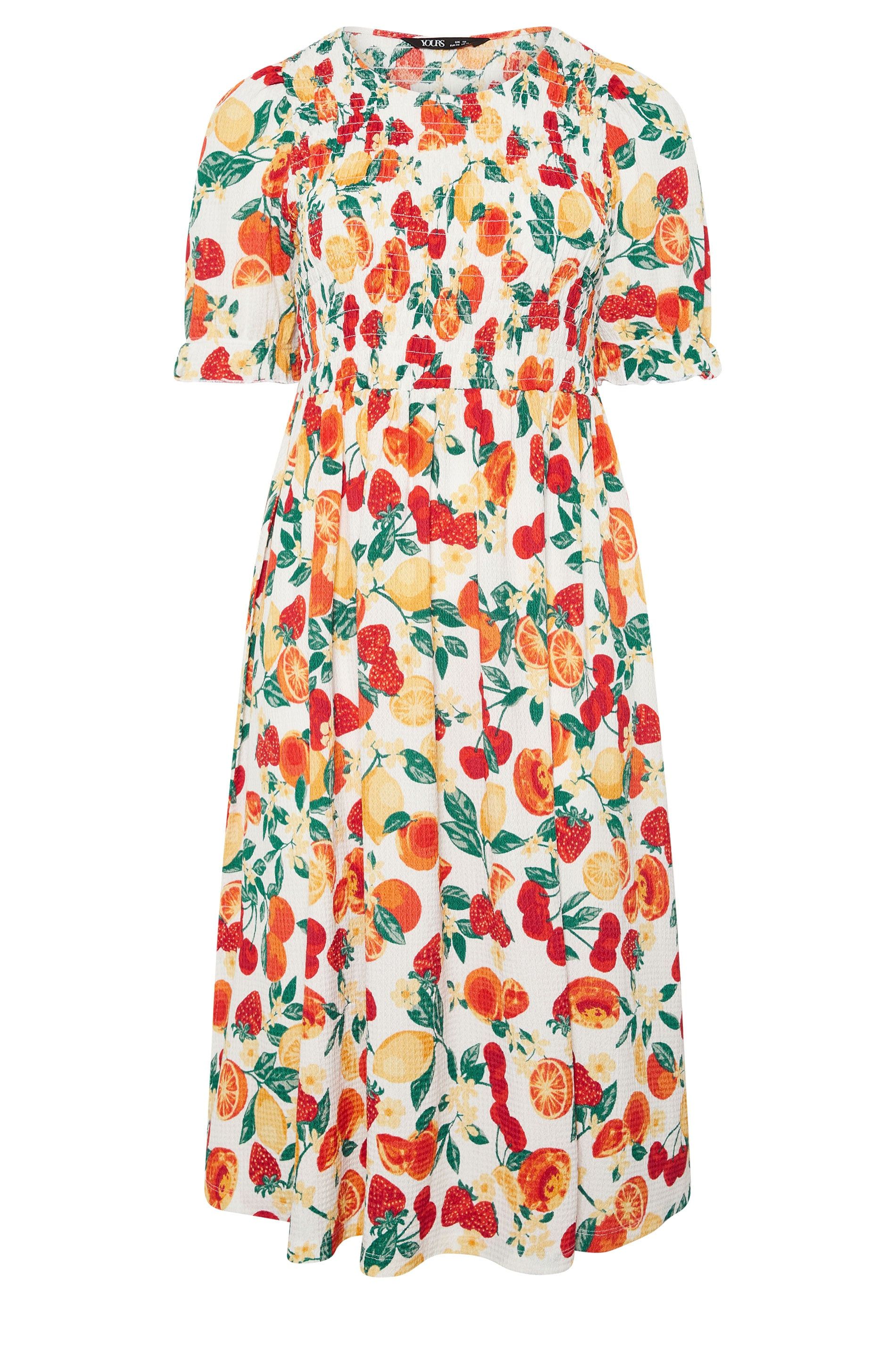 Yours Shirred Fruit Print Dress