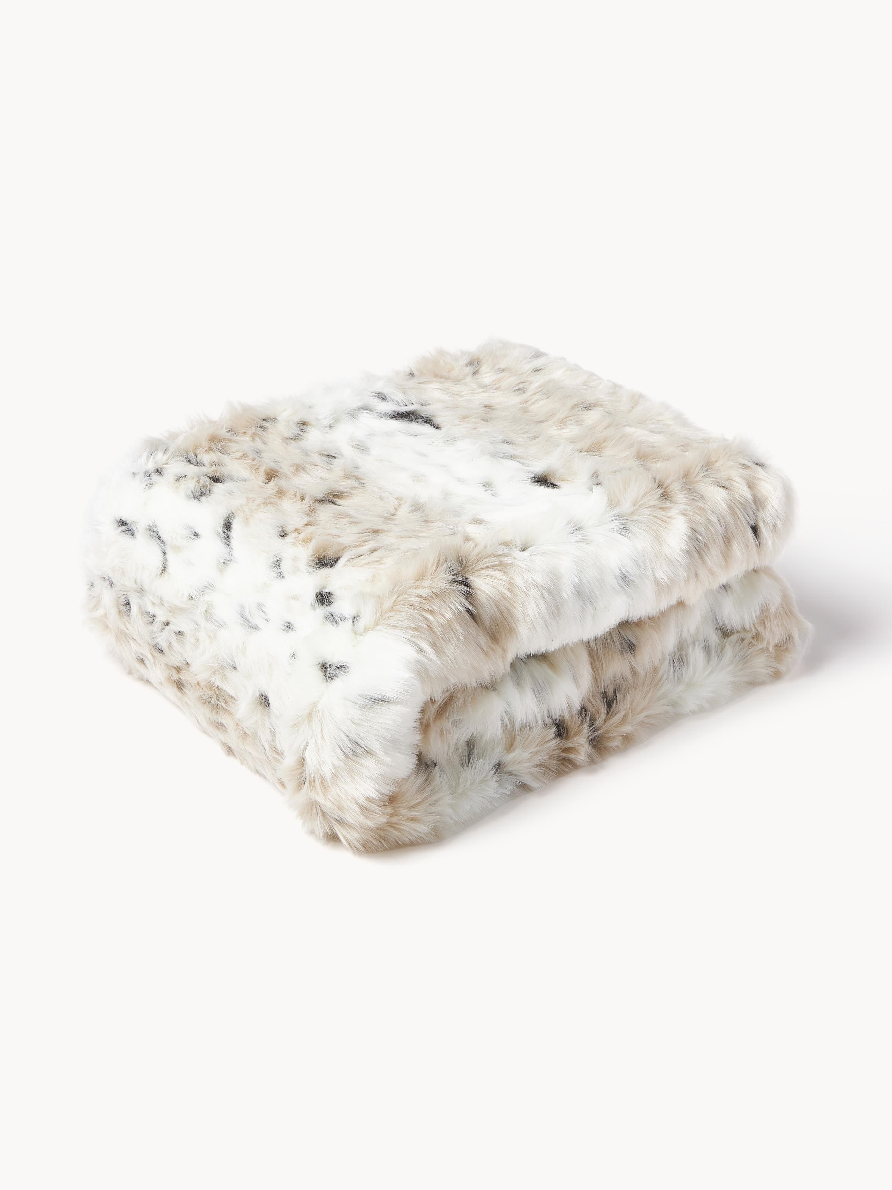 Kuscheldecke Skins aus Kunstfell in Schneeleoparden-Optik