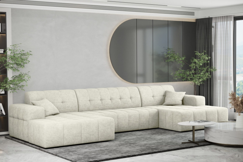 Sofa w kształcie U NIMES narożnik, tkanina Perfect Harmony, Ecru