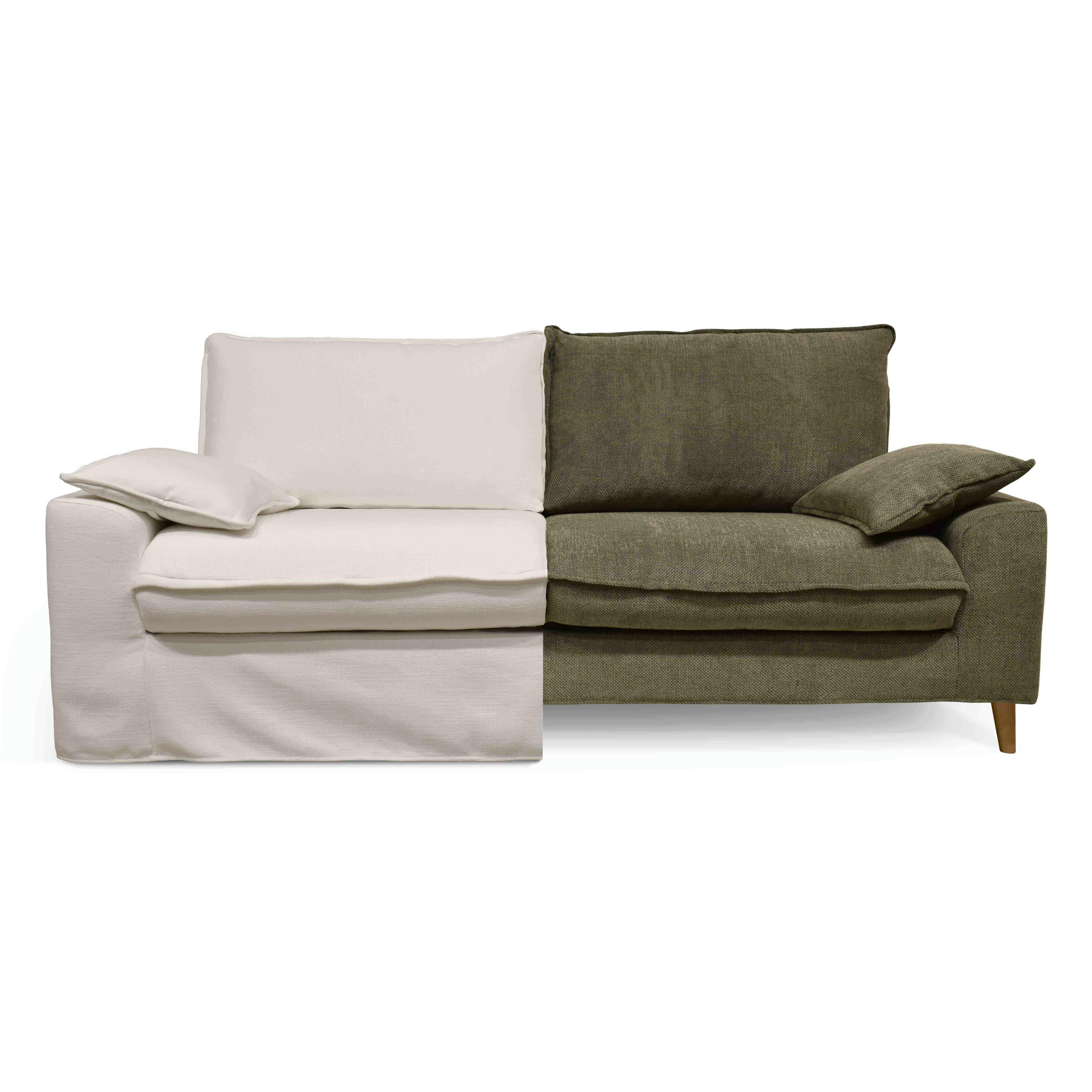 JAROD - Canapé tissu blanc avec une housse supplémentaire tissu vert kaki