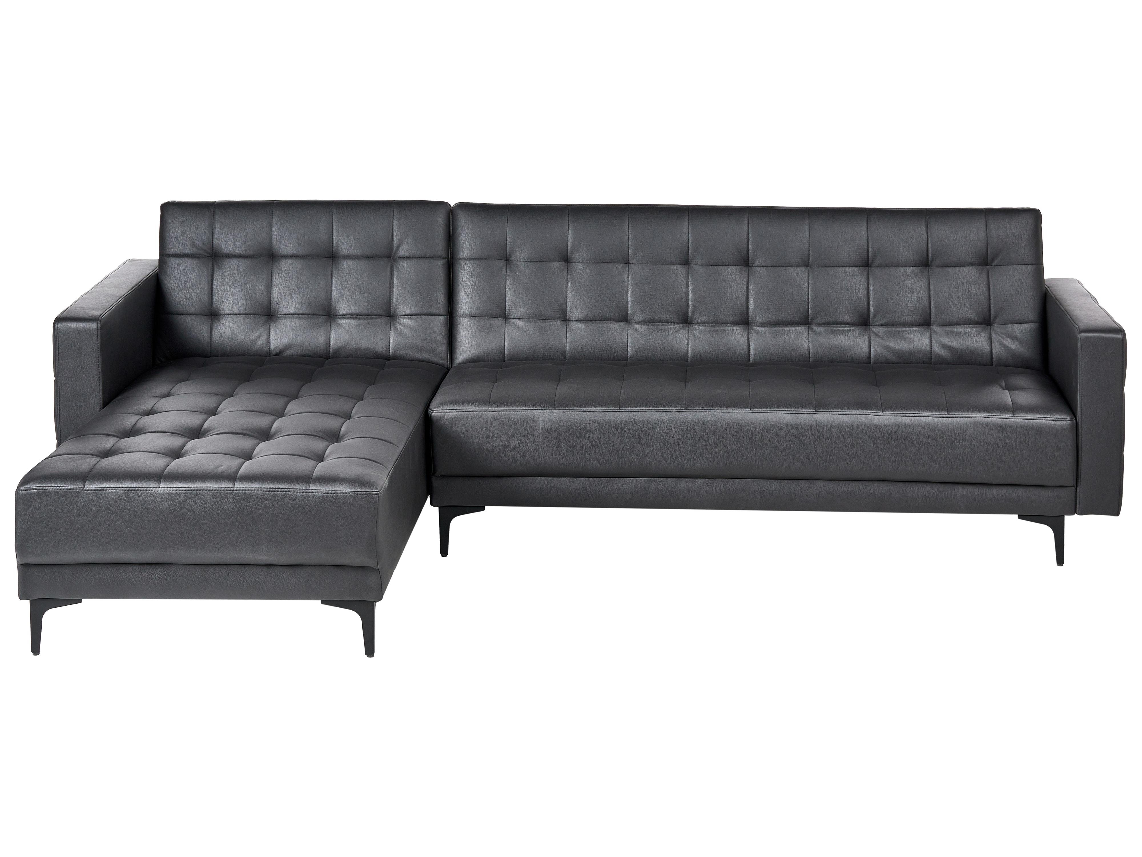 Modular Corner Sofa Bed 4 Seater ABERDEEN Faux Leather Black Right Hand