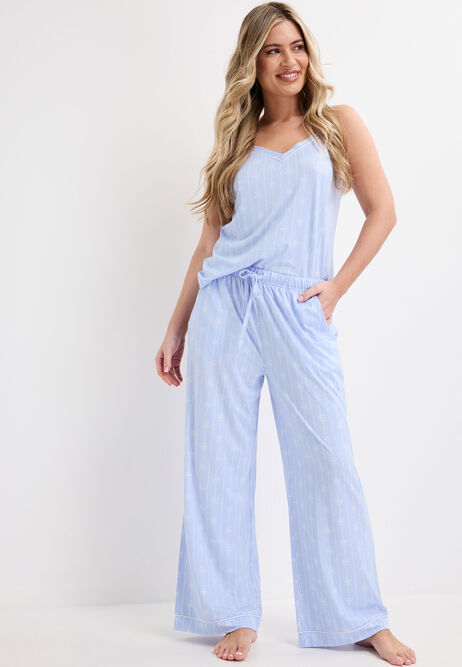 Womens Blue Bow Soft Wide Leg Pyjama Bottoms