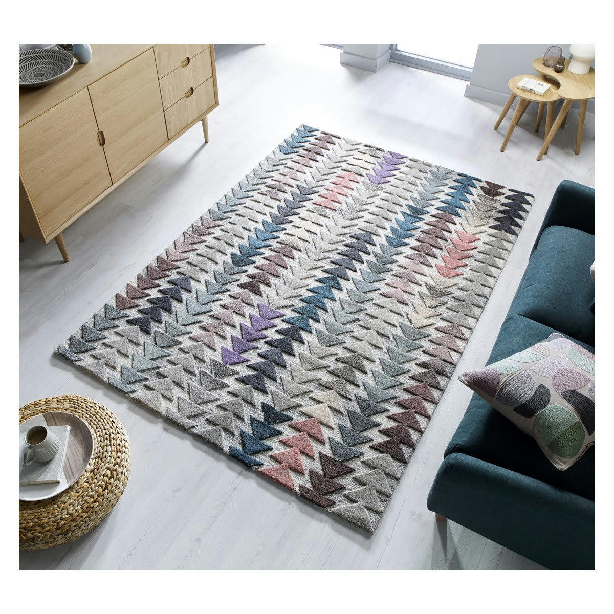 ARCHER - Tapis géométrique design en laine multicolore 120x170