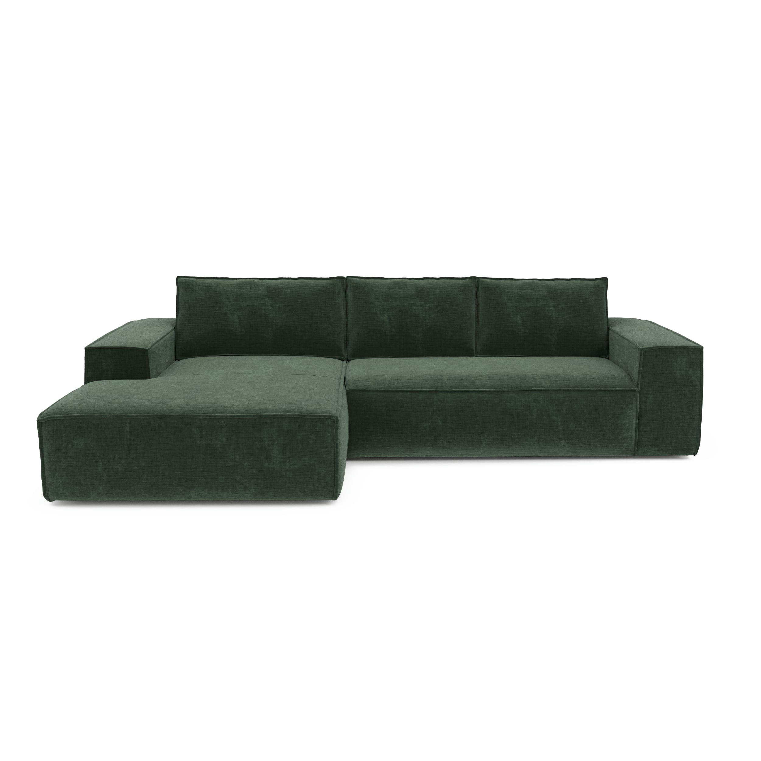 JOAN - Canapé convertible angle gauche dunlopillo velours texturé vert 140cm