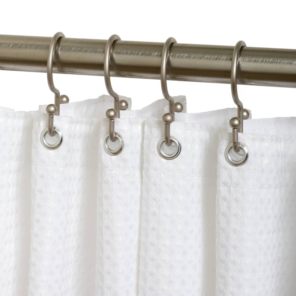 For Living Shower Curtain Double Hook, Nickel, 12-pk