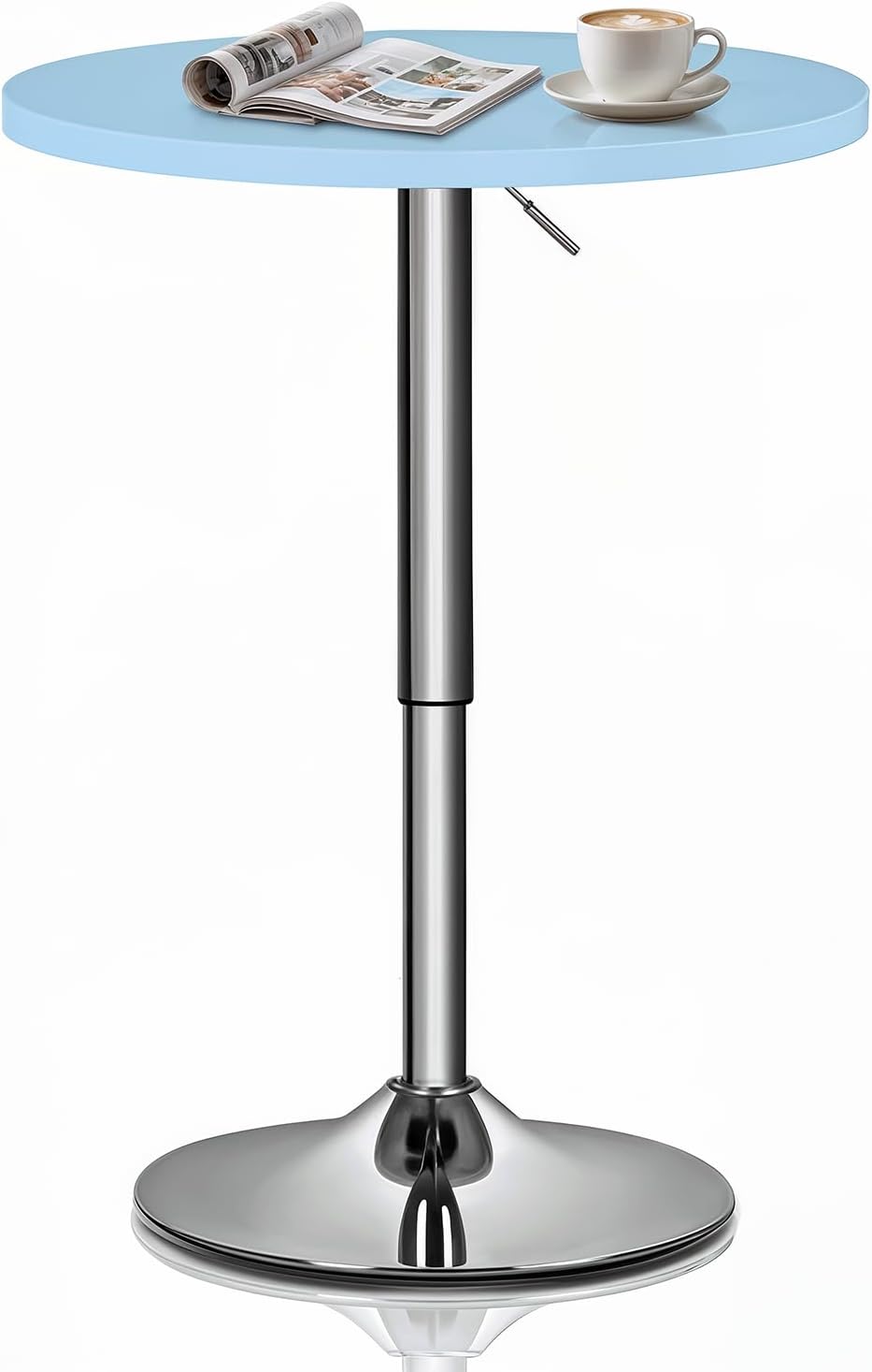 Magshion 23.5 Round Adjustable Height Bar Table, 27.5-36 Range, 360° Swivel MDF Top Pub Table for Dining, Café, Cocktail, Blue