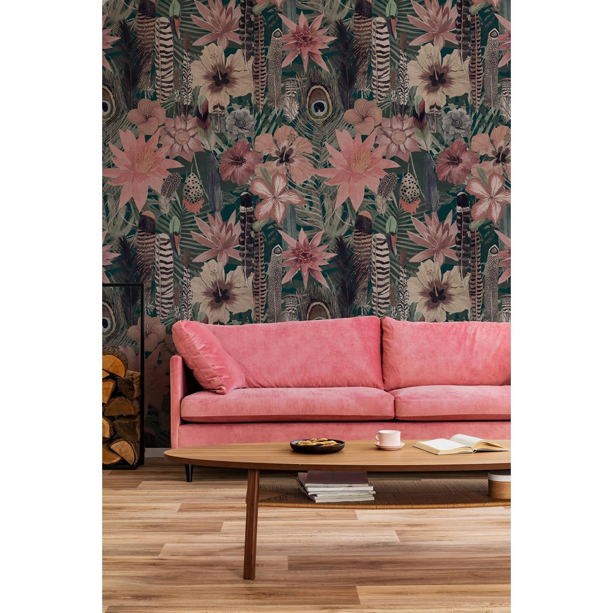 PAMPLUME - Papier peint panoramique en Papier Vieux rose  288x270