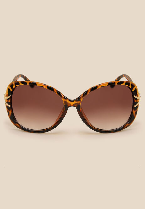Womens Brown Tortoise Metal Twist Sunglasses