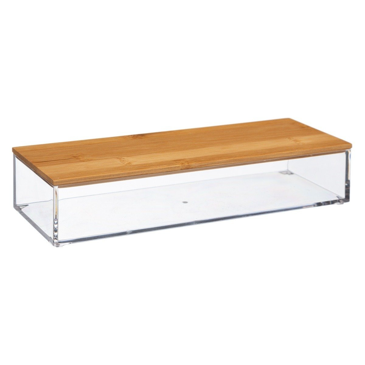 Organizer łazienkowy z pokrywką z bambusa, 25,5 x 9,6 x 5,5 cm
